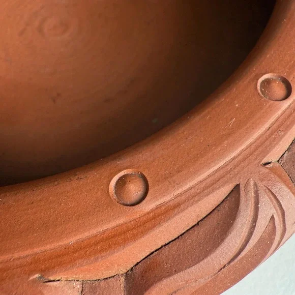 Vintage Bonsai Planter Unglazed Carved Bowl Terra Cotta Clay Bowl Succulent Pot - Picture 11 of 17